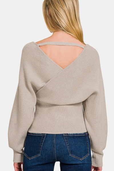Zenana Cross Wrap Rib Long Sleeve Sweater Southern Soul Collectives