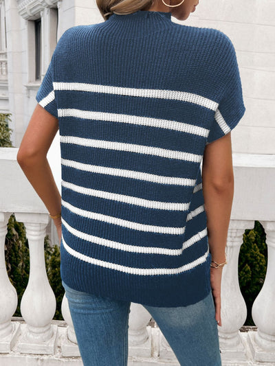 Devine Striped Mock Neck Short Sleeve Sweater Southern Soul Collectives