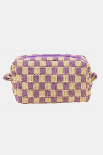 Zenana Checkered Pattern Knitted Cosmetic Pouch Makeup Bag in Multple Colors Southern Soul Collectives