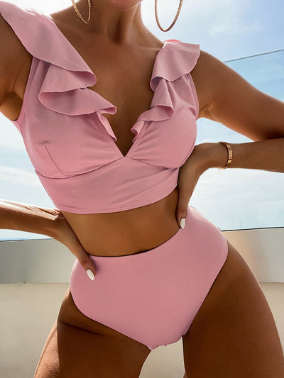 Ruffled V-Neck Sleeveless Two-Piece Swim Set in Mulltple Colors Southern Soul Collectives