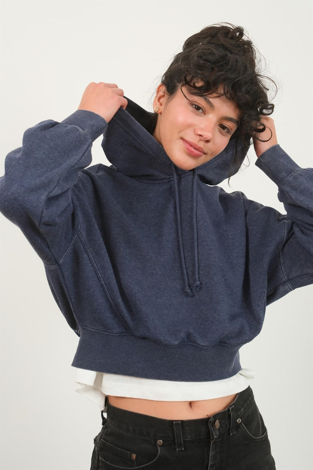 Drop Shoulder Cropped Hoodie in Dark Night Blue Southern Soul Collectives