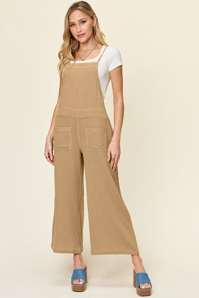 Textured Sleeveless Open Back Wide Leg Overalls in Multiple Colors Southern Soul Collectives