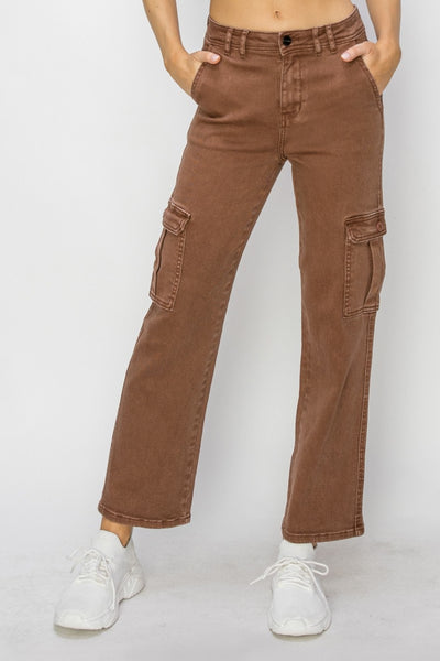 Risen High Rise Cargo Jeans in Espresso Brown Southern Soul Collectives