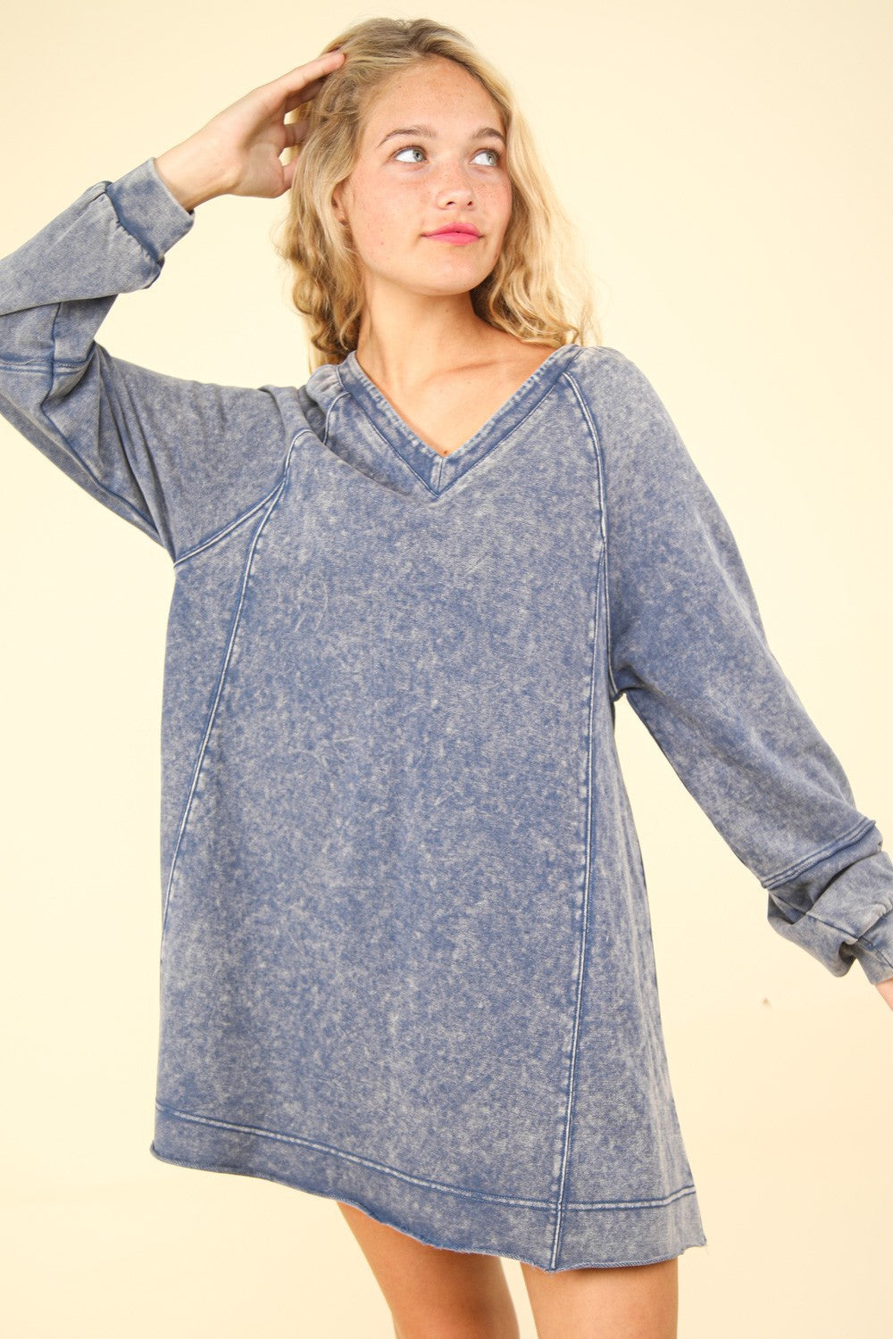 oversized denim mini dress Sample VERY J Mineral Washed Oversized A-Line Mini Dress