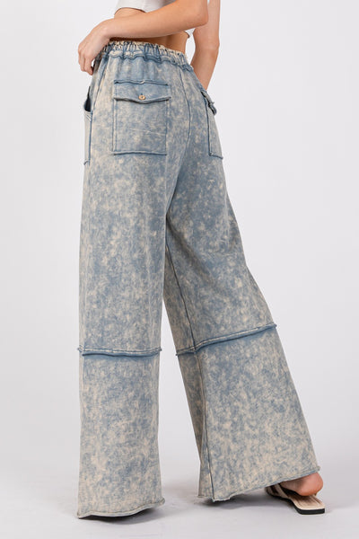 SAGE + FIG Mineral Washed Terry Wide Leg Pants Southern Soul Collectives