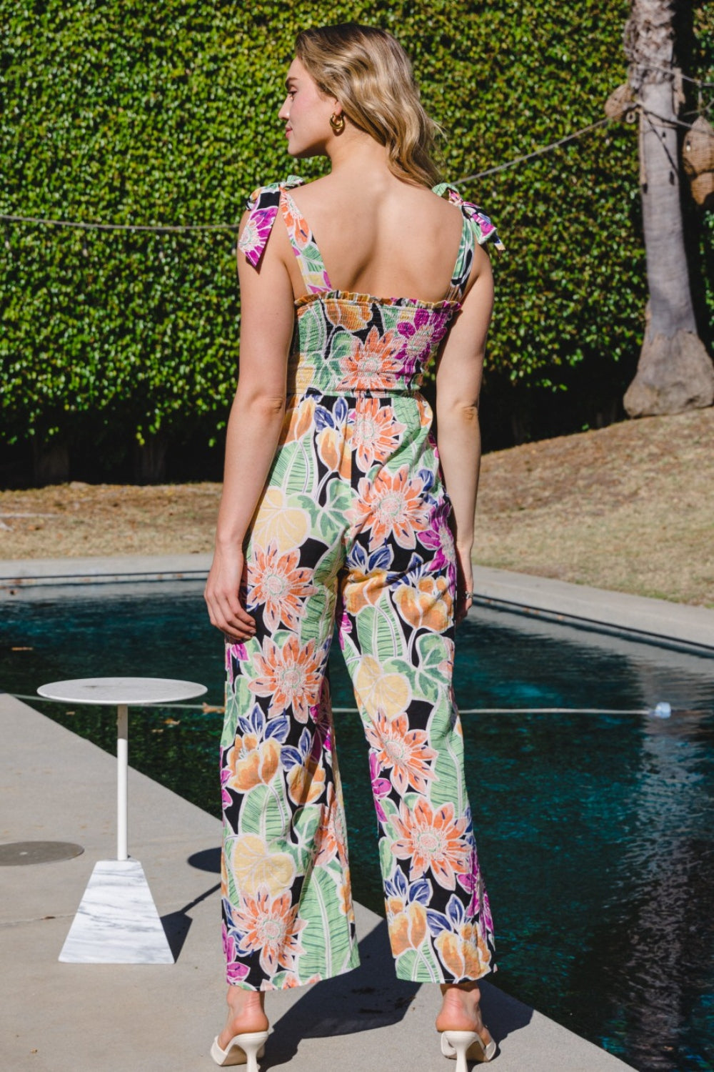 Tropical Days Floral Sleeveless Smocked Bodice Wide Leg Jumpsuit Southern Soul Collectives