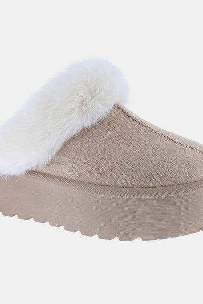 Platform Bottom Fur Trim Snow Slippers in Taupe Southern Soul Collectives