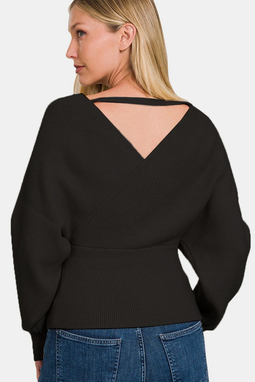 Zenana Cross Wrap Rib Long Sleeve Sweater Southern Soul Collectives