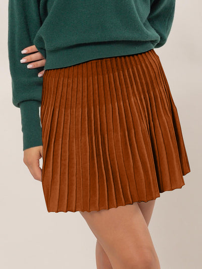 High Waist Knit Pleated Flare Mini Skirt in Brown Southern Soul Collectives