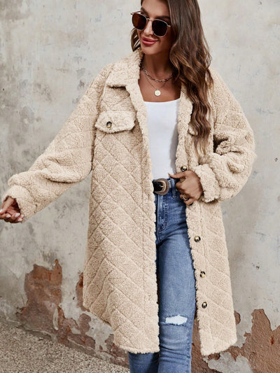 Fuzzy Button Up Dropped Shoulder Long Sleeve Coat Southern Soul Collectives