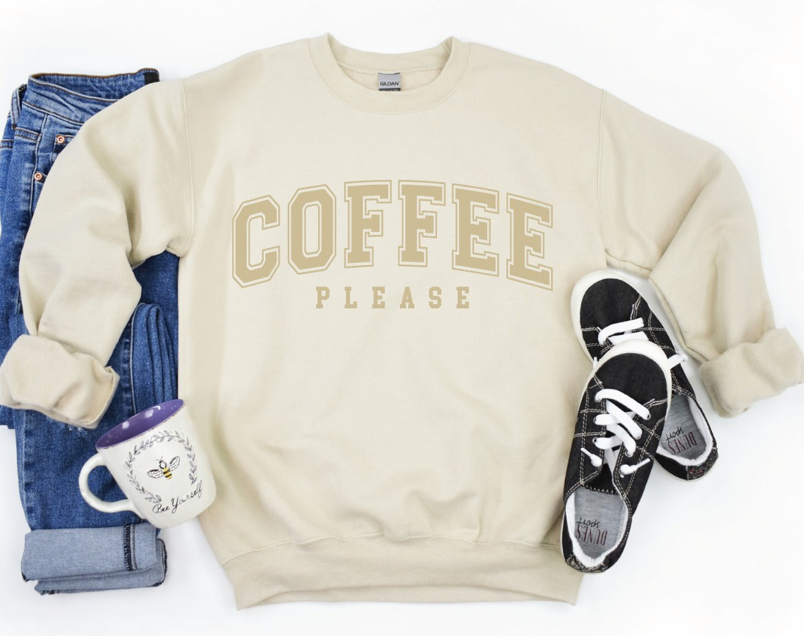 COFFEE PLEASE PUFF INK Graphic Sweatshirt in Sand