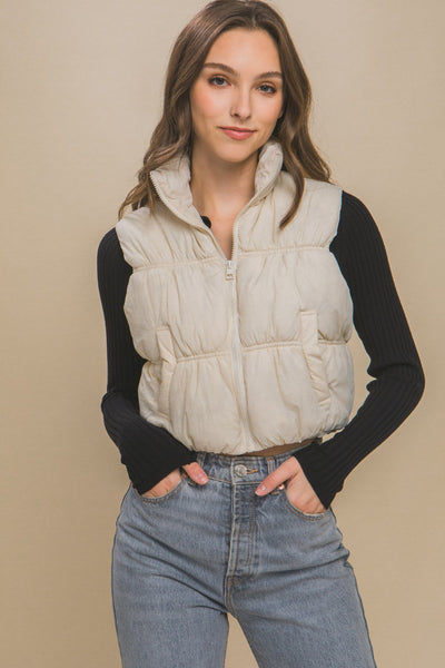 Zip Up Turtleneck Cropped Vest Coat in Cream Southern Soul Collectives