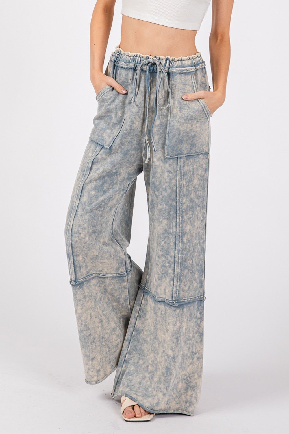 SAGE + FIG Mineral Washed Terry Wide Leg Pants Southern Soul Collectives