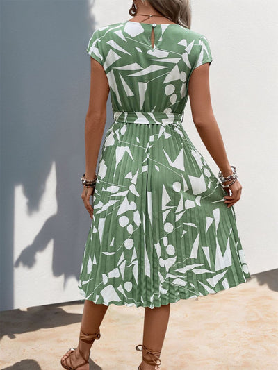 Perfectly Tied Pleated Cap Sleeve Dress in Multiple Prints Southern Soul Collectives