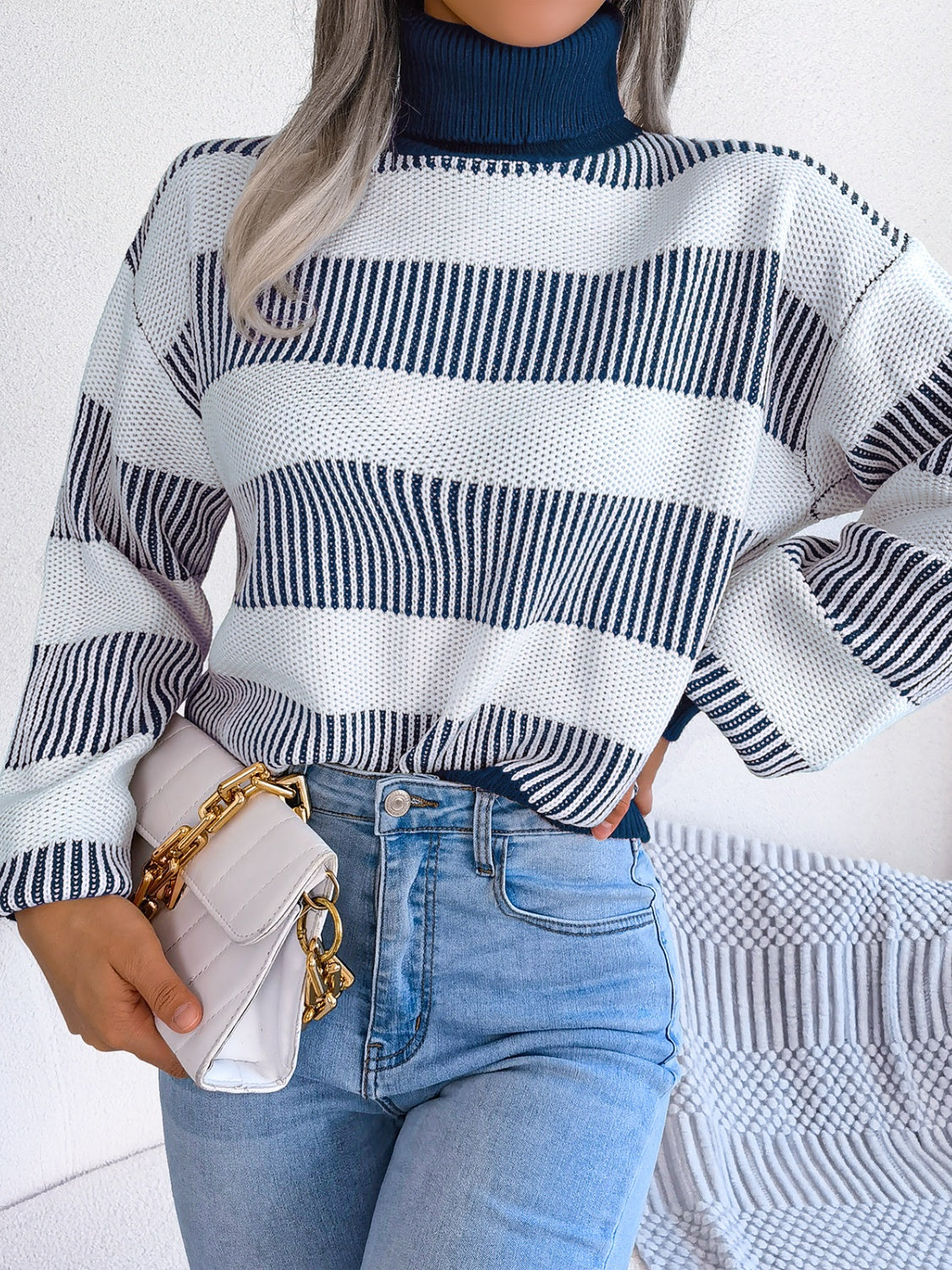 Striped Turtleneck Long Sleeve Sweater Southern Soul Collectives