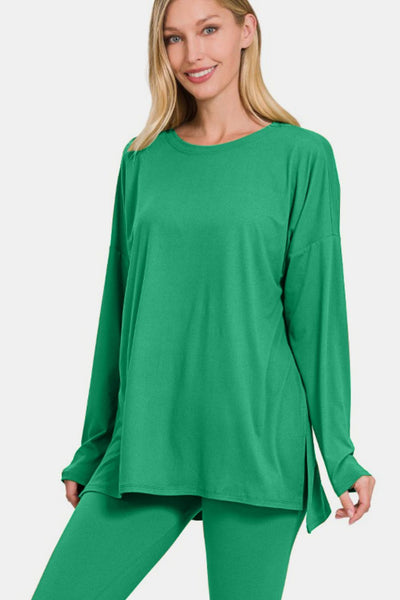 Zenana Brushed Microfiber Long Sleeve Top and Leggings Lounge Set Kelly Green Southern Soul Collectives