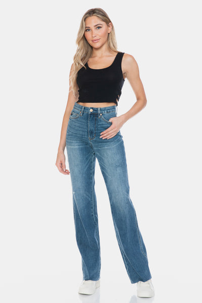 Judy Blue Tummy Control Raw Hem Straight Jeans Southern Soul Collectives