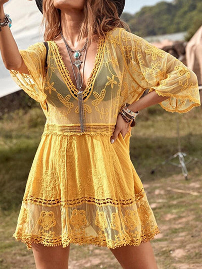 Lace Detail Plunge Cover-Up Dress Southern Soul Collectives