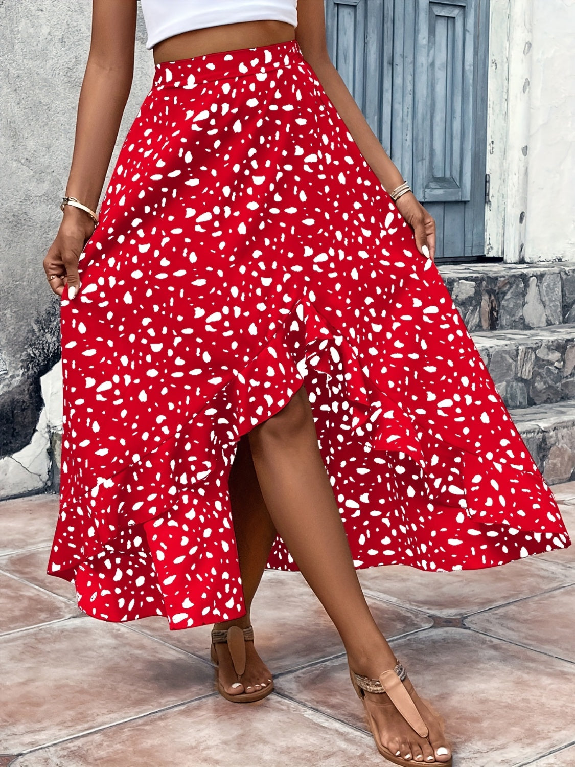 Pull On High-Low Printed Skirt in Black and Red Southern Soul Collectives