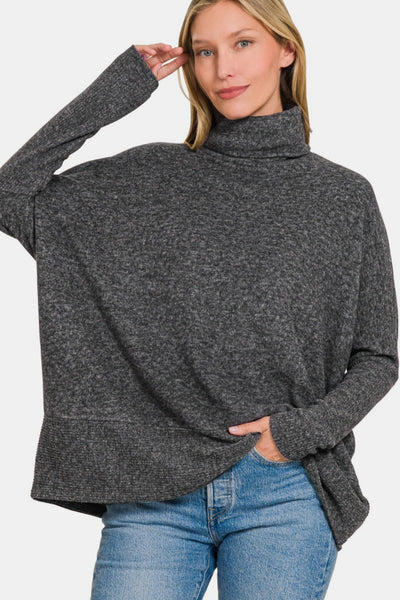 Zenana Full Size Brushed Melange Hacci Turtleneck Sweater Southern Soul Collectives