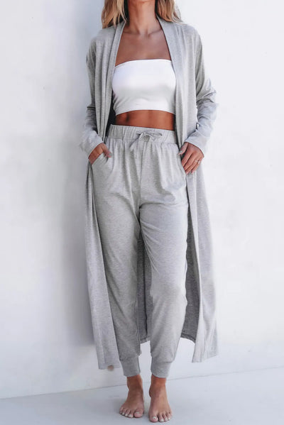 Open Front Long Sleeve Cardigan and Pants Lounge Set Southern Soul Collectives