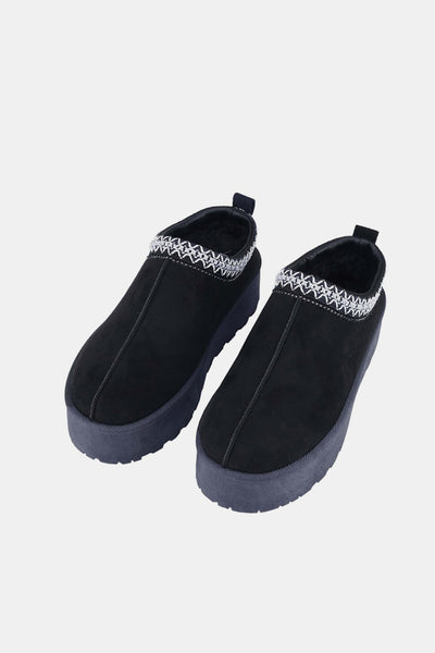 Shorty Platform Embroidered Trim Slip-On Boots in Black Southern Soul Collectives