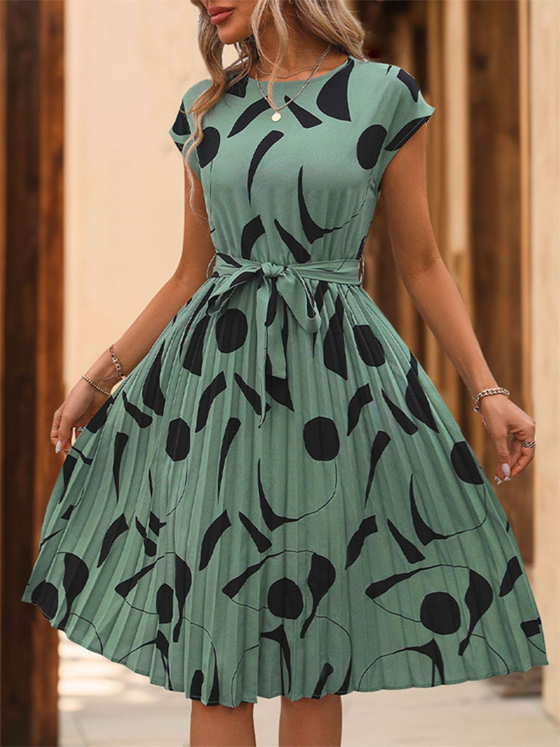 Perfectly Tied Pleated Cap Sleeve Dress in Multiple Prints Southern Soul Collectives