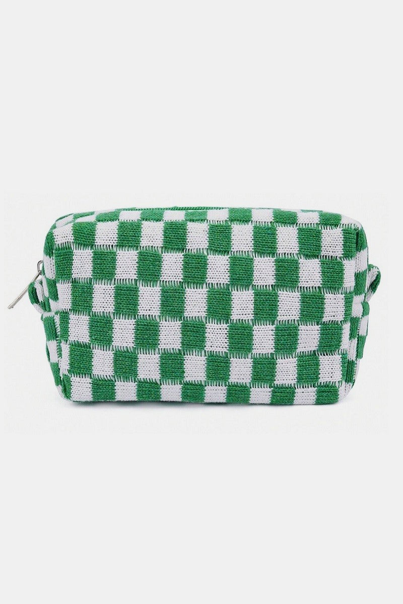 Zenana Checkered Pattern Knitted Cosmetic Pouch Makeup Bag in Multple Colors Southern Soul Collectives