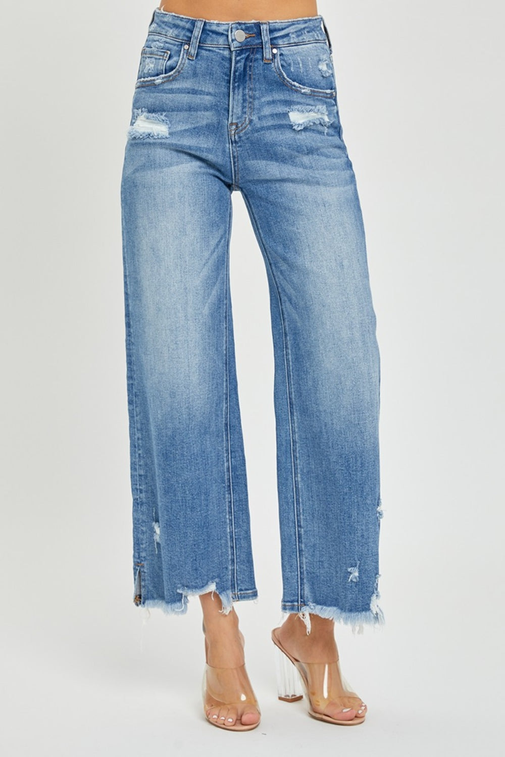 Risen High Rise Side Slit Raw Hem Cropped Jeans Southern Soul Collectives