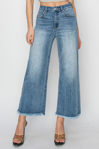 RISEN Raw Hem Cropped Wide Leg Jeans Southern Soul Collectives