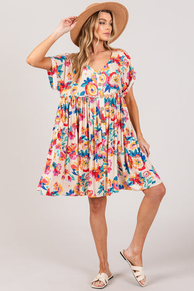 SAGE + FIG Full Size Floral Button-Down Short Sleeve Dress Southern Soul Collectives