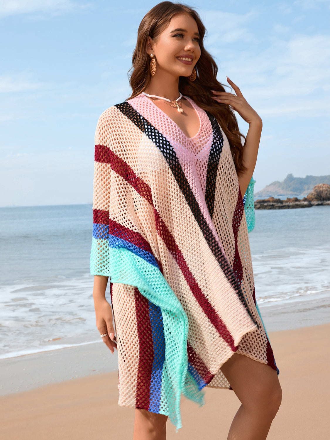 Openwork Color Block Plunge Cover-Up Southern Soul Collectives
