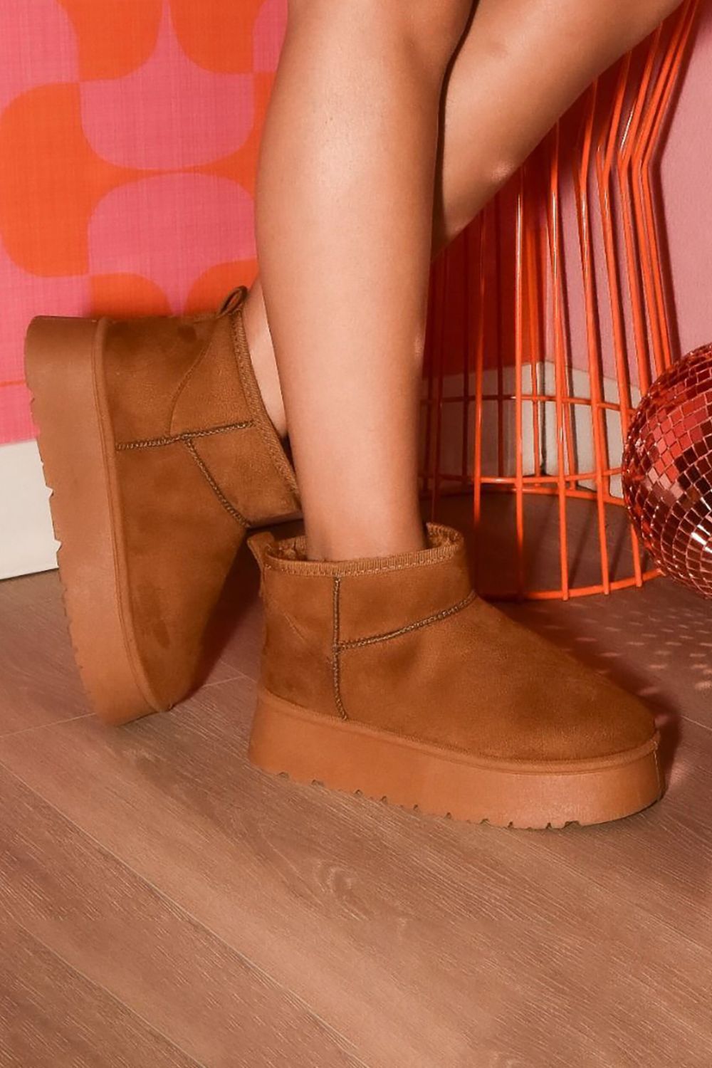 Suede Round Toe Platform Booties in Caramel Brown Southern Soul Collectives