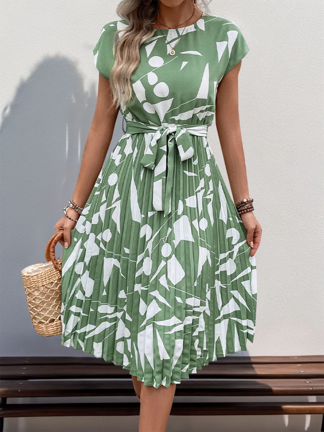 Perfectly Tied Pleated Cap Sleeve Dress in Multiple Prints Southern Soul Collectives