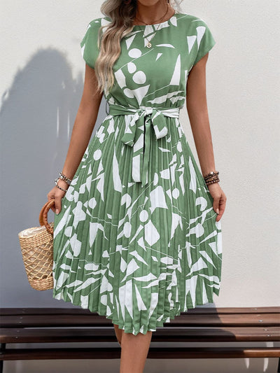 Perfectly Tied Pleated Cap Sleeve Dress in Multiple Prints Southern Soul Collectives