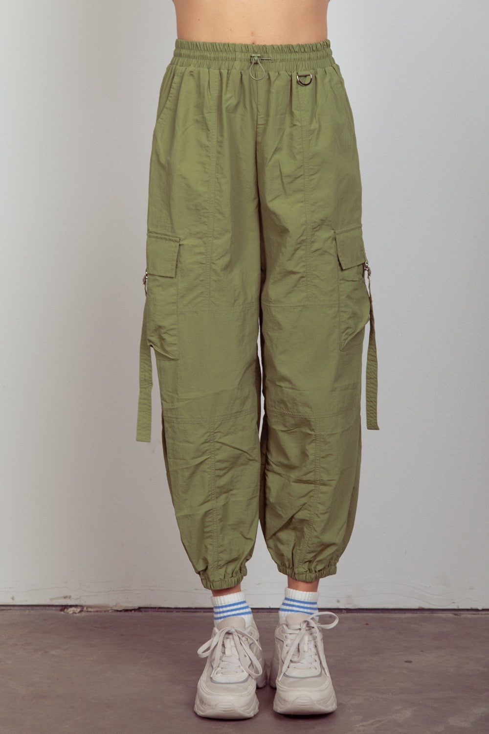 Elastic Waist Woven Cargo Pants in Olive Southern Soul Collectives