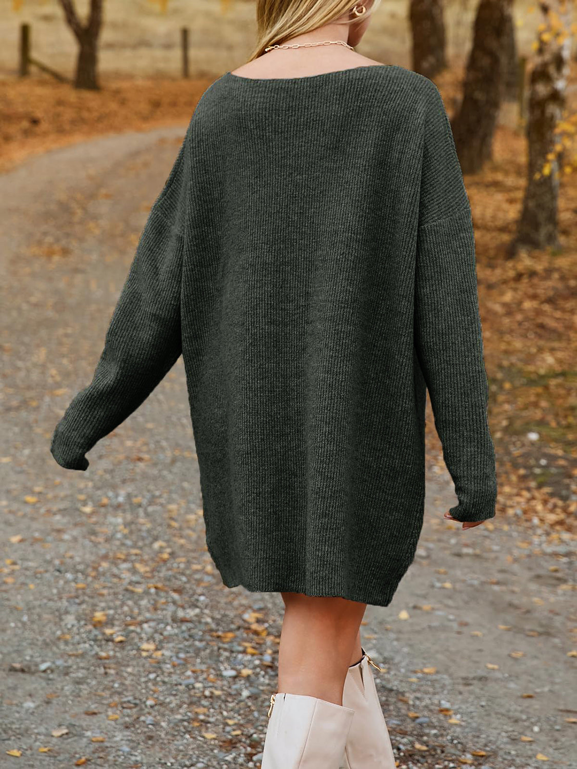 V-Neck Dropped Shoulder Sweater Dress Southern Soul Collectives