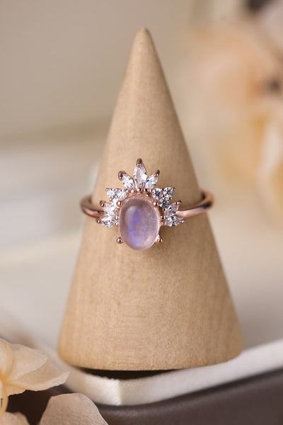 High Quality Natural Moonstone 18K Rose Gold-Plated 925 Sterling Silver Ring Southern Soul Collectives