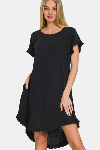 Zenana Fringe Edge High Low Flowy Dress with Pockets Southern Soul Collectives