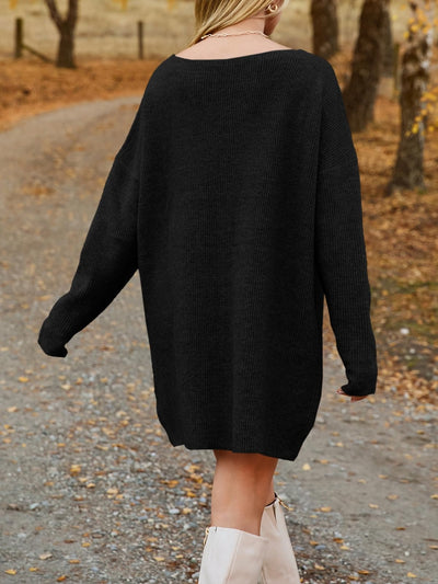 V-Neck Dropped Shoulder Sweater Dress Southern Soul Collectives