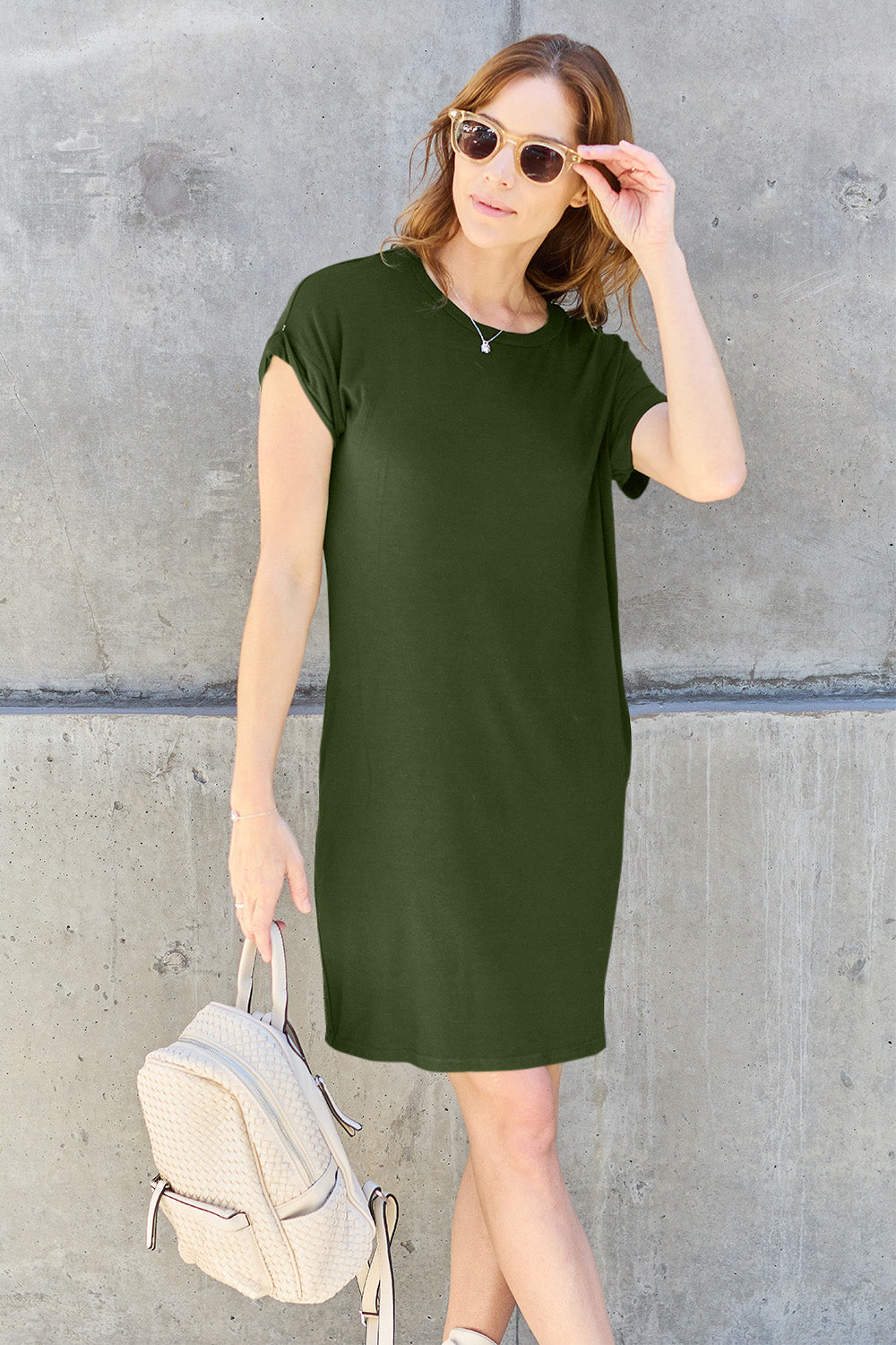 Basic Bae Full Size Round Neck Short Sleeve Dress with Pockets Southern Soul Collectives