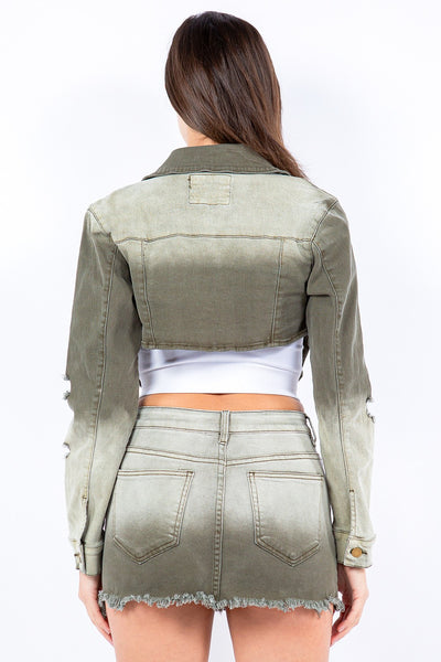 American Bazi Distressed Ombre Washed Cropped Denim Jacket Southern Soul Collectives