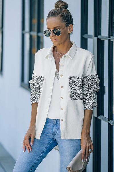 Double Take Leopard Contrast Denim Top Southern Soul Collectives