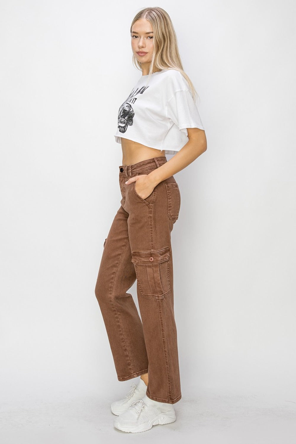 Risen High Rise Cargo Jeans in Espresso Brown Southern Soul Collectives