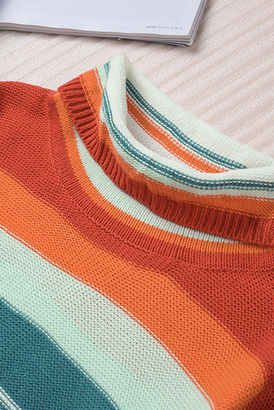 Woven Right Striped Turtleneck Drop Shoulder Sweater Southern Soul Collectives