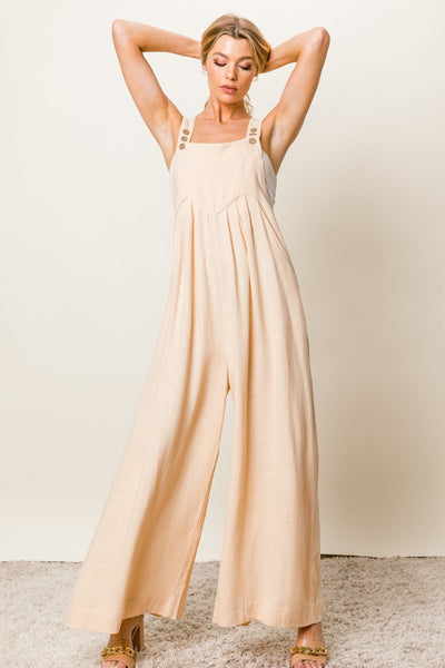 Baby Doll Texture Sleeveless Wide Leg Jumpsuit in Oatmeal Southern Soul Collectives