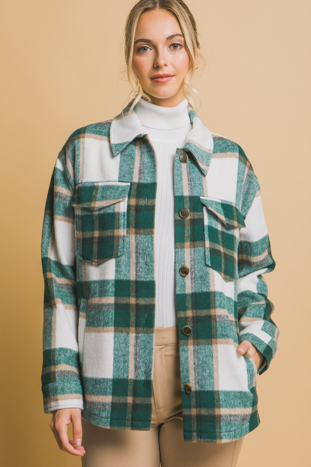 Plaid Button Up Shacket in Green Southern Soul Collectives