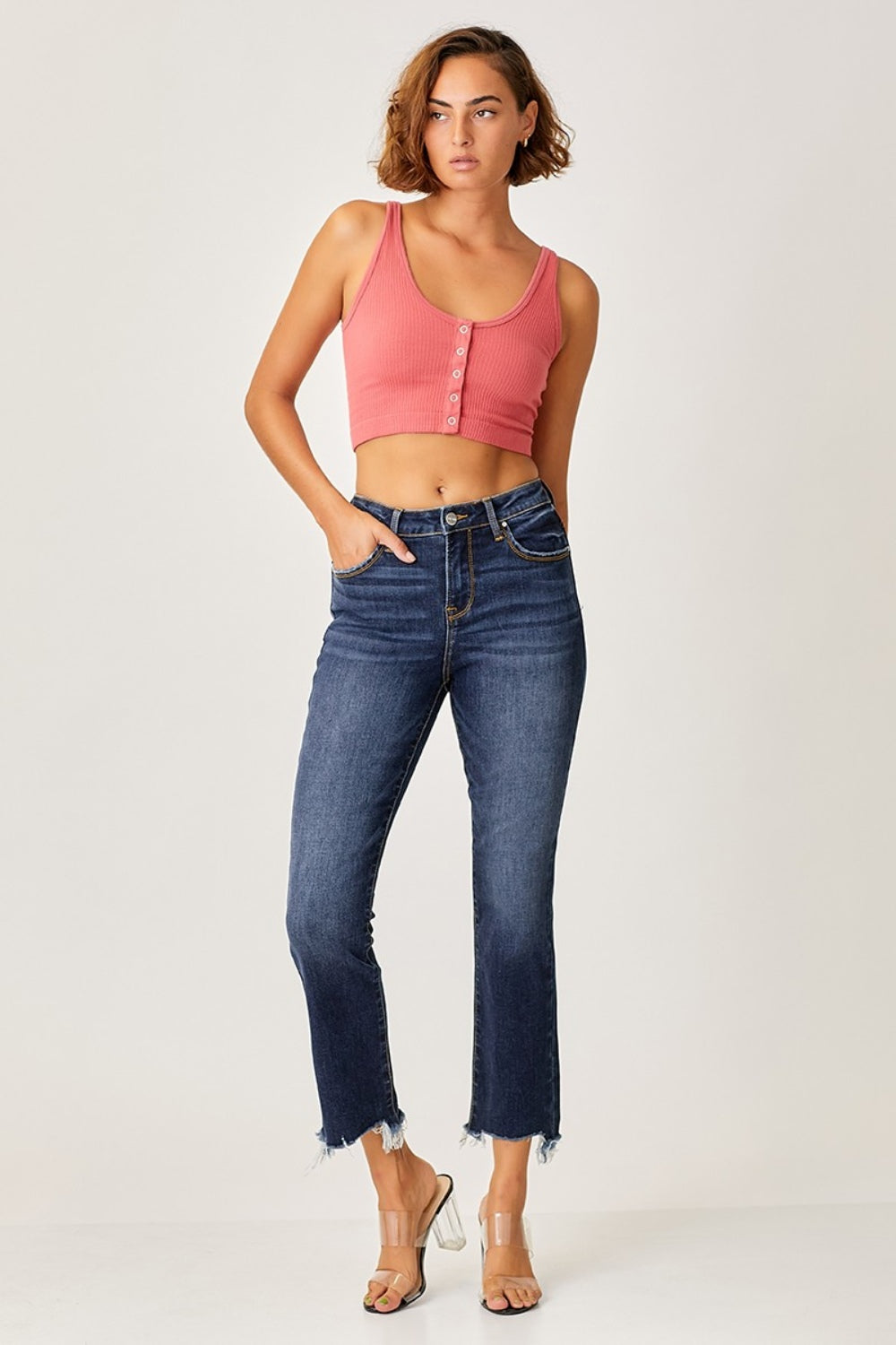 Risen Full Size Frayed Hem Cropped Straight Jeans Southern Soul Collectives