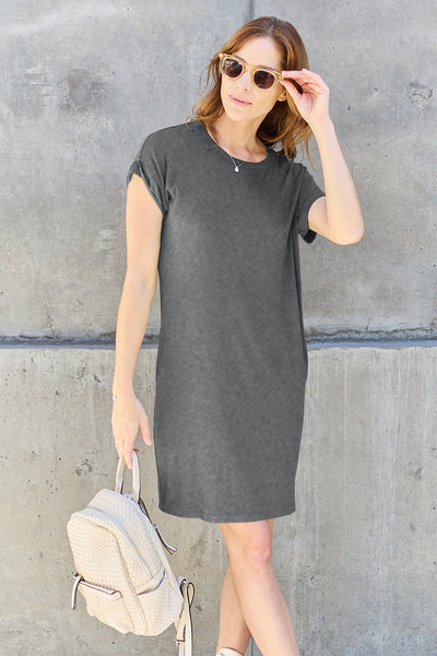 Basic Bae Full Size Round Neck Short Sleeve Dress with Pockets Southern Soul Collectives