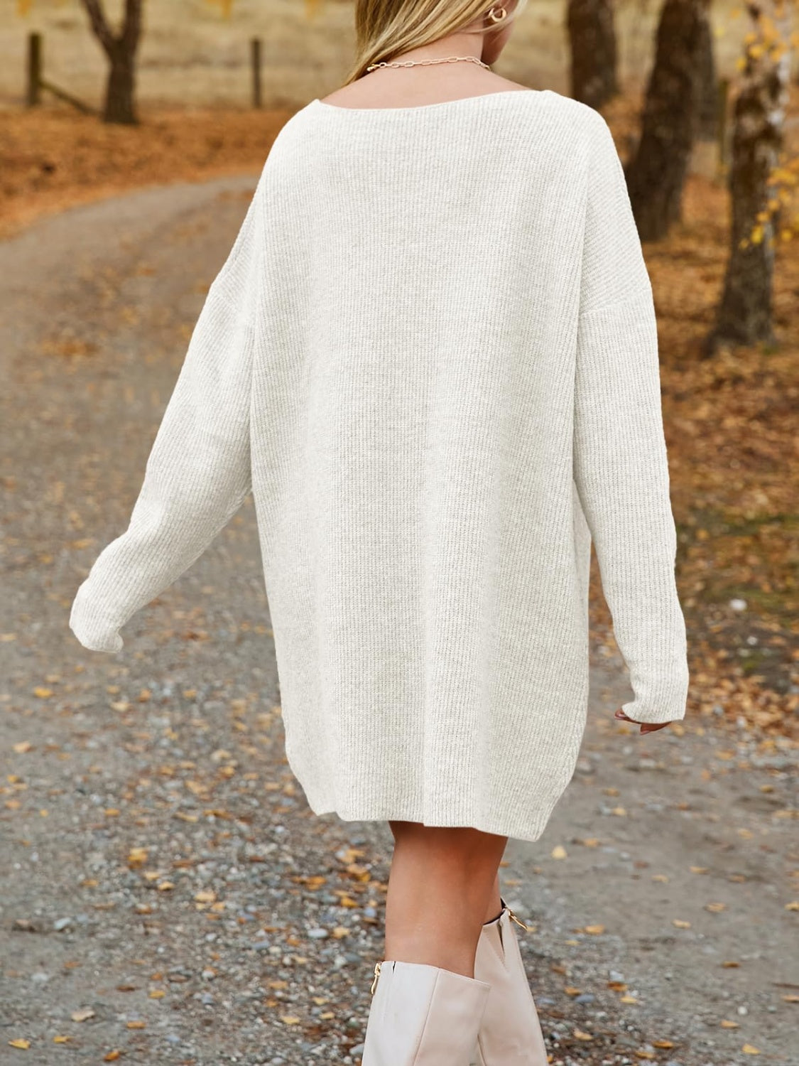 V-Neck Dropped Shoulder Sweater Dress Southern Soul Collectives